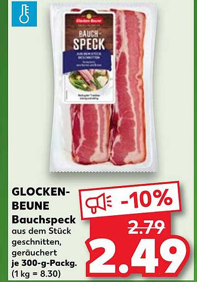 GLOCKENBEUNE Bauchspeck aus dem Stück geschnitten, geräuchert