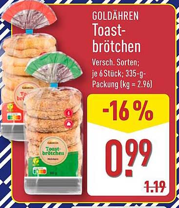 GOLDÄHREN Toastbrötchen - Verschiedene Sorten; je 6 Stück; 335-g-Packung