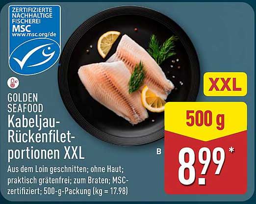 GOLDEN SEAFOOD Kabeljau-Rückenfiletportionen XXL 500 g