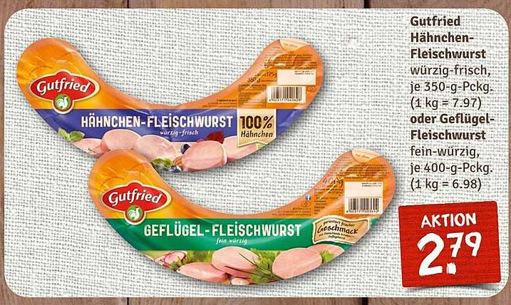 Gutfried Hähnchen-Fleischwurst oder Geflügel-Fleischwurst - Aktionspreis