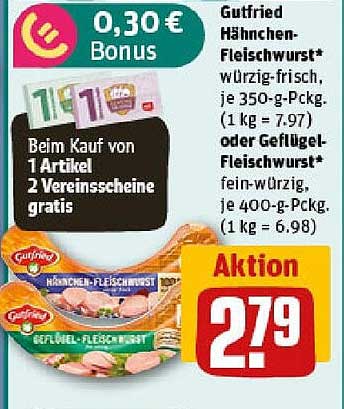 Gutfried Hähnchen-Fleischwurst und Geflügel-Fleischwurst - Aktionspreis!