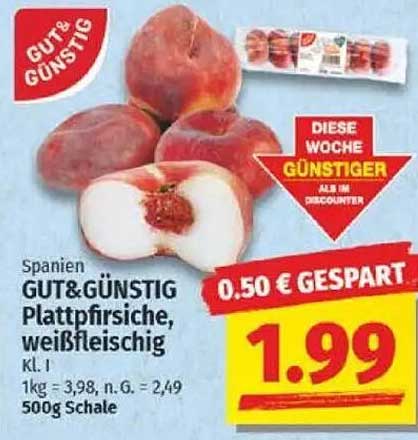 GUT&GÜNSTIG Plattpfirsiche, weißfleischig 500g Schale
