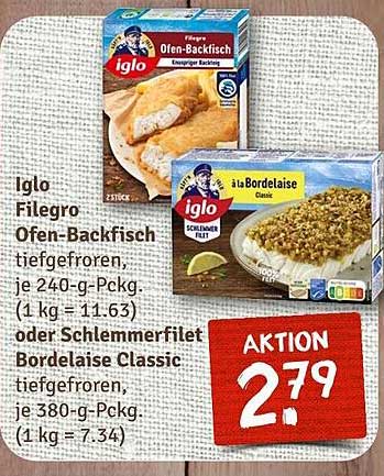 Iglo Filegro Ofen-Backfisch oder Schlemmerfilet Bordelaise Classic