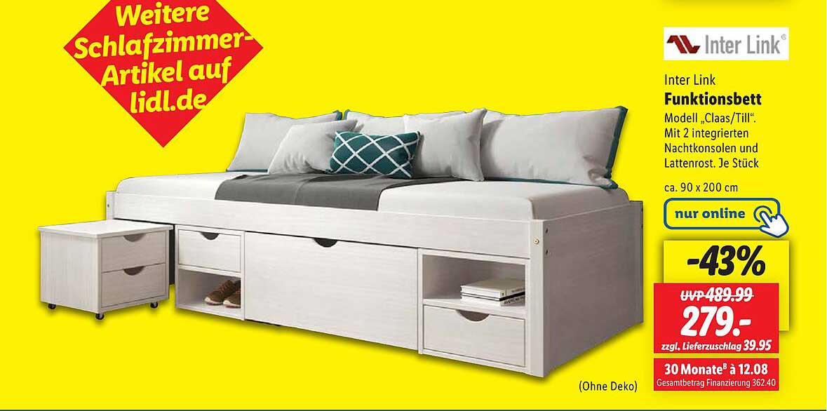 Inter Link Funktionsbett Modell „Claas/Till“ mit 2 Nachttisch-Konsolen