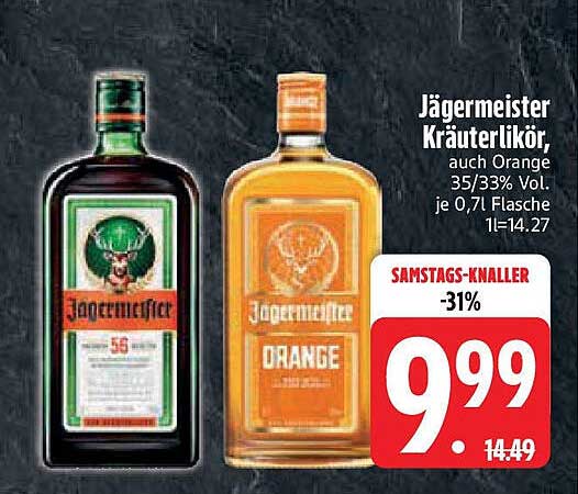 Jägermeister Kräuterlikör, auch Orange 35/33% Vol. je 0,71 Flasche