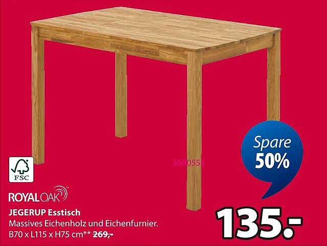 JEGERUP Esstisch aus massivem Eichenholz und Eichenfurnier