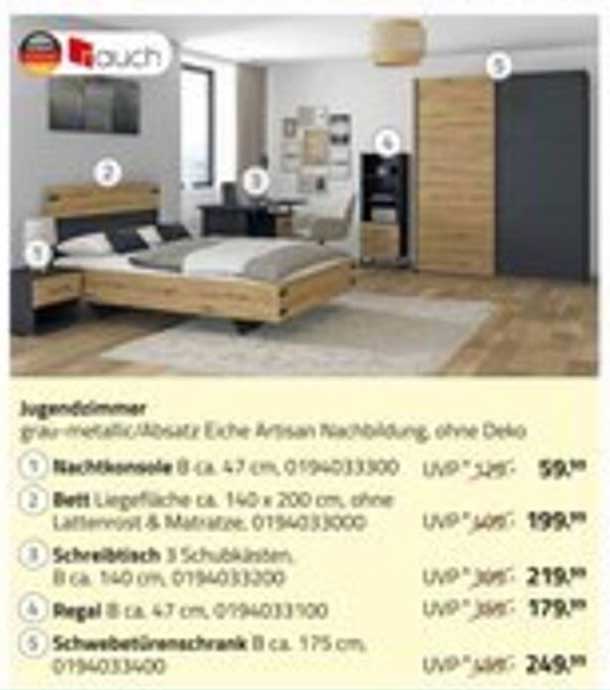 Jugendzimmer grau-metallic/Absatz Eiche Artisan Nachbildung, ohne Deko