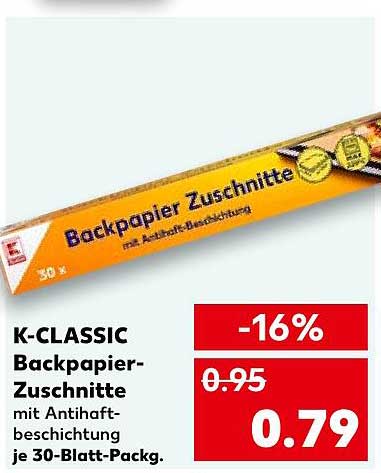 K-CLASSIC Backpapier-Zuschnitte mit Antihaftbeschichtung, 30-Blatt-Pack.