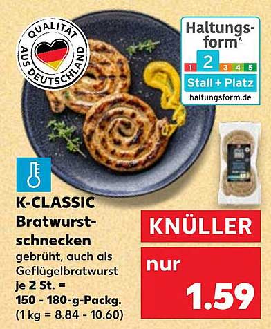 K-CLASSIC Bratwurstschnecken gebrüht, auch als Geflügelbratwurst