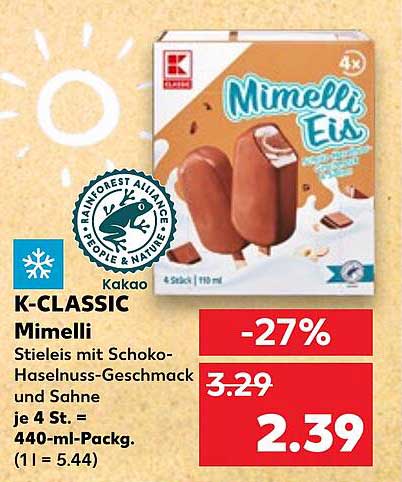 K-CLASSIC Mimelli Stieleis mit Schoko-Haselnuss-Geschmack