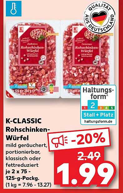 K-CLASSIC Rohschinken-Würfel 125 g - 20% Rabatt auf den Preis