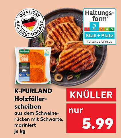 K-PURLAND Holzfällerscheiben - aus dem Schweinerücken mit Schwarte, mariniert, je kg