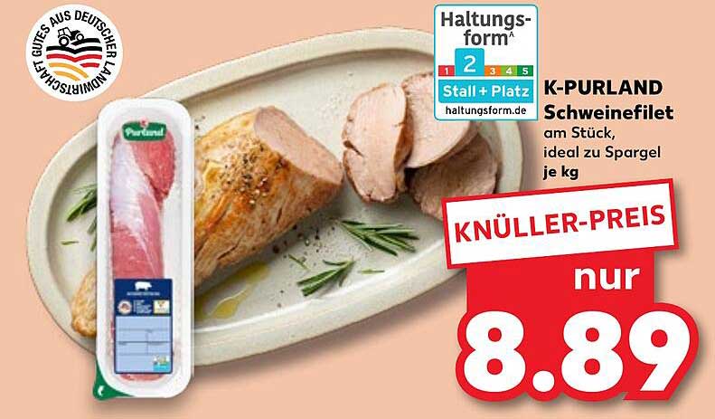 K-PURLAND Schweinefilet am Stück, ideal zu Spargel je kg