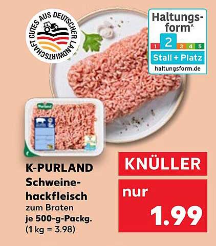 K-PURLAND Schweinehackfleisch zum Braten je 500-g-Pack.
