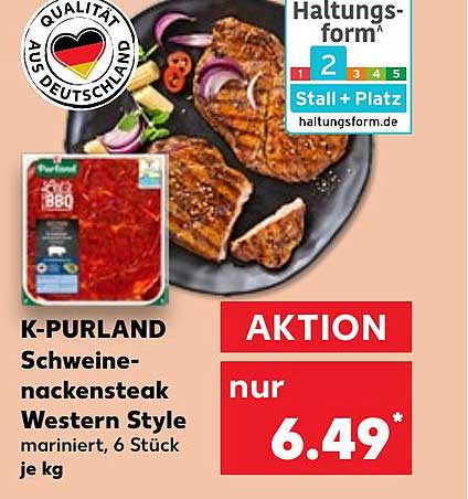 K-PURLAND Schweinenackensteak Western Style, mariniert, 6 Stück je kg