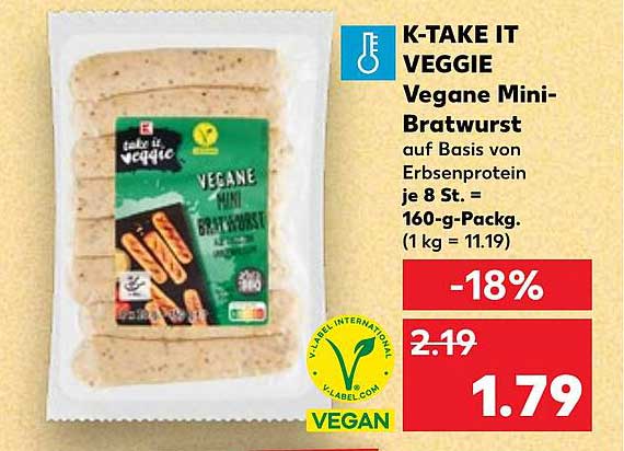 K-TAKE IT VEGGIE Vegane Mini-Bratwurst auf Basis von Erbsenprotein