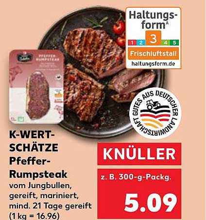 K-WERT-SCHÄTZE Pfeffer-Rumpsteak vom Jungbullen, gereift, mariniert