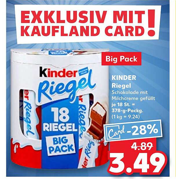 KINDER Riegel – Schokolade mit Milchcreme gefüllt, 18 St. im Big Pack