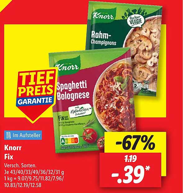 Knorr Fix Spaghetti Bolognese und Rahm-Champignons
