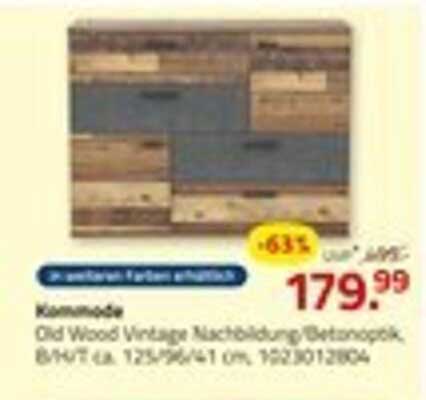 Kommmode Old Wood Vintage Nachbildung/Betonoptik, B/H/T ca. 125/96/41 cm