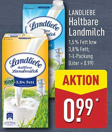 LANDLIEBE Haltbare Landmilch 1,5% Fett bzw. 3,8% Fett; 1-L-Packung