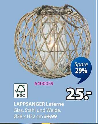 LAPPSANGER Laterne - Glas, Stahl und Weide