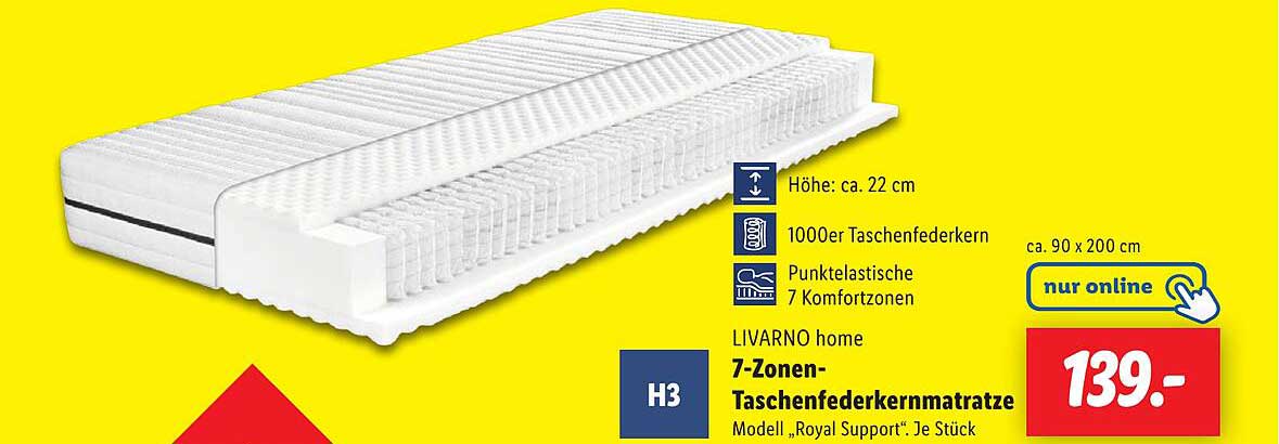 LIVARNO home 7-Zonen-Taschenfederkernmatratze Modell ‚Royal Support‘