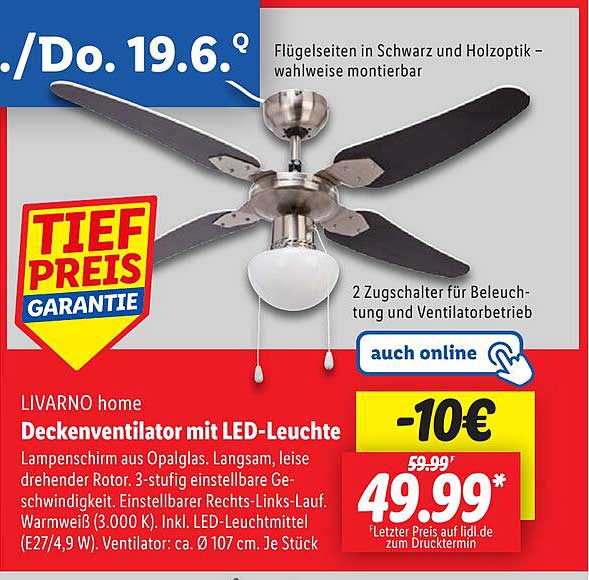 LIVARNO home Deckenventilator mit LED-Leuchte
