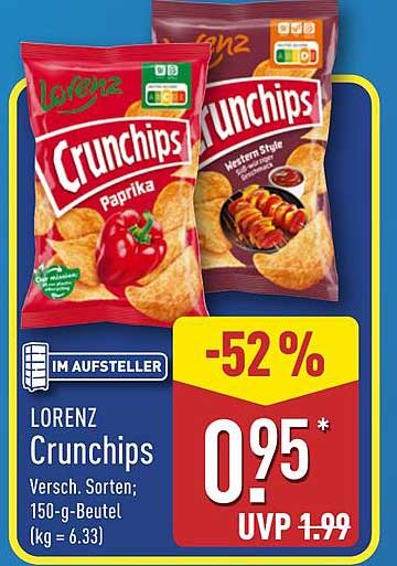 LORENZ Crunchips in verschiedenen Sorten - Paprika und Western Style (150-g-Beutel)