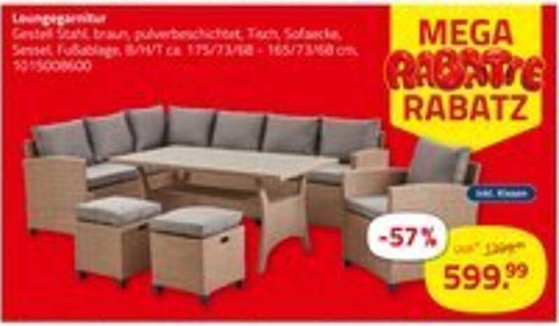 Loungegarnitur Gestell Stahl braun, pulverbeschichtet, Tisch, Sofasäcke, Sitzkissen, Fußablage