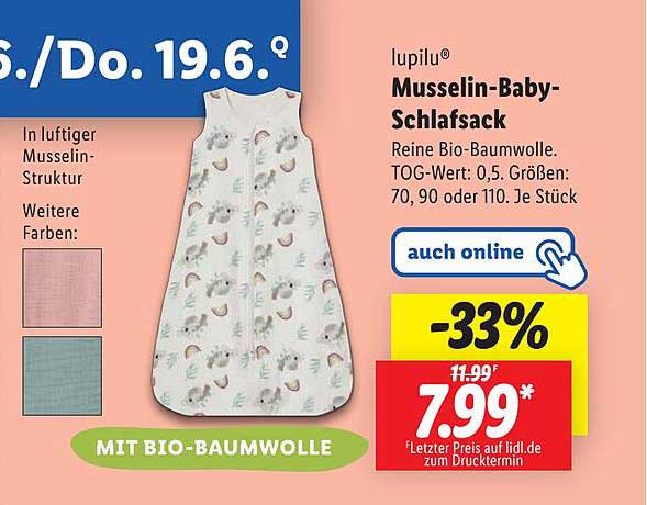 lupilu® Musselin-Baby-Schlafsack