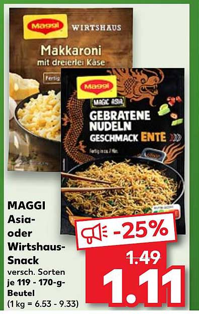 MAGGI Asia- oder Wirtshaus-Snack, Gebratene Nudeln und Makkaroni