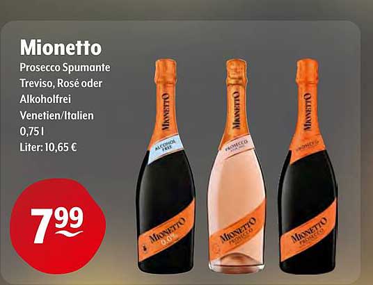 Mionetto Prosecco Spumante Treviso, Rosé oder alkoholfrei, 0,75 l