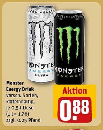 Monster Energy Drink vers. Sorten, koffeinhaltig
