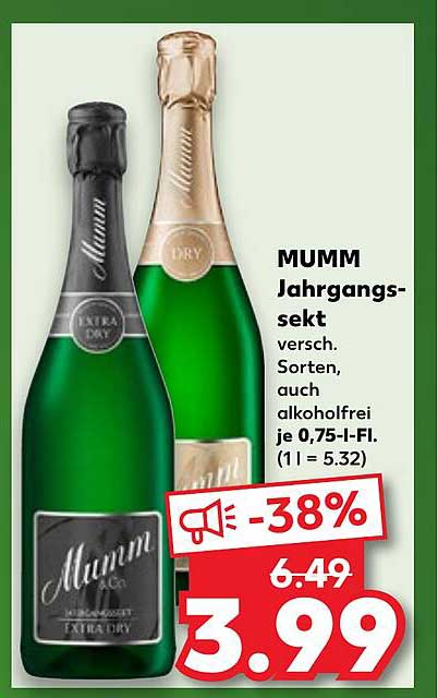 MUMM Jahrgangssekt, verschiedene Sorten, auch alkoholfrei