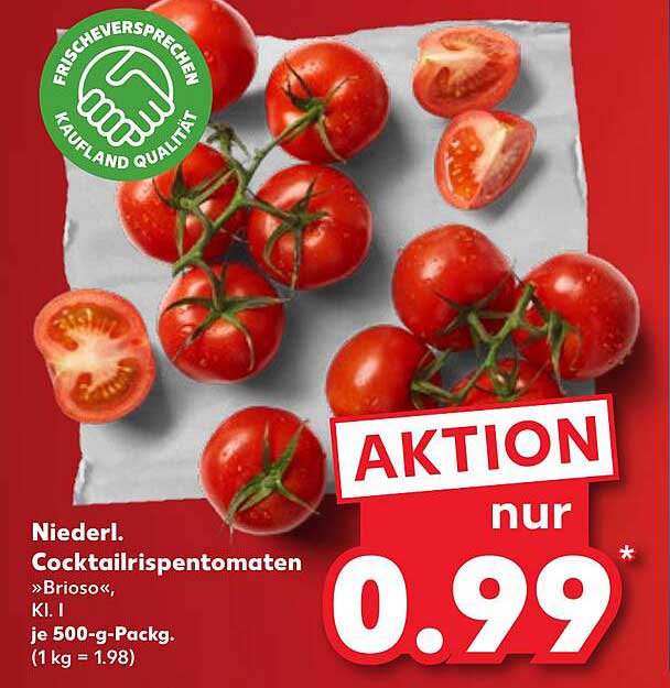 Niederl. Cocktailrispentomaten »Brioso«, Kl. I je 500-g-Pack.