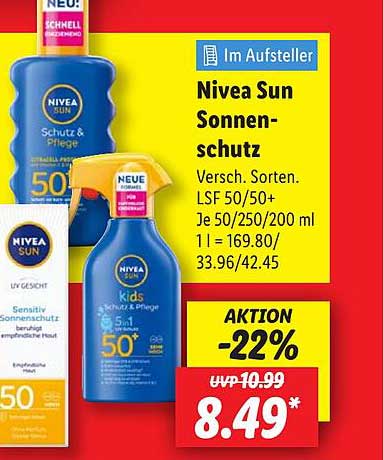 Nivea Sun Sonnenschutz Versch. Sorten, LSF 50/50+