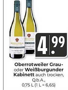 Oberrotweiler Grau- oder Weißburgunder Kabinett auch trocken, Q.b.A.