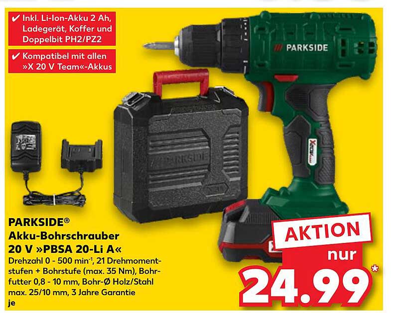 PARKSIDE® Akku-Bohrschrauber 20 V »PBSA 20-Li A«