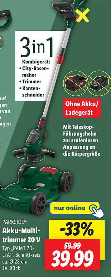 PARKSIDE® Akku-Multi-Trimmer 20 V - 3in1 Kombigerät