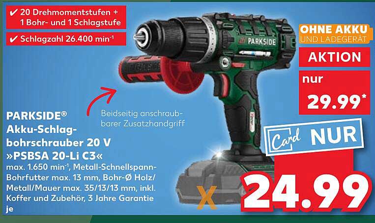 PARKSIDE® Akku-Schlagbohrschrauber 20 V »PSBSA 20-Li C3«