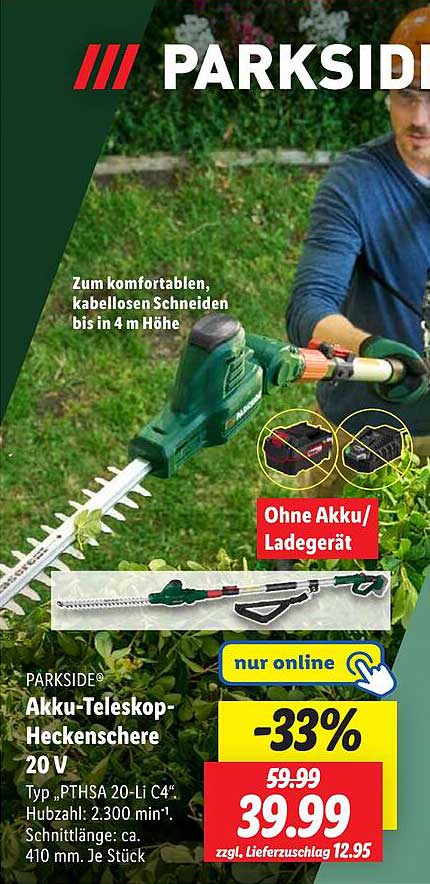 PARKSIDE Akku-Teleskop-Heckenschere 20 V