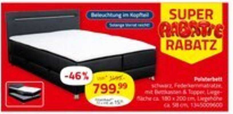Polsterbett schwarz, Federkernmatratze, mit Beleuchtung im Kopfteil, Super Rabatt!