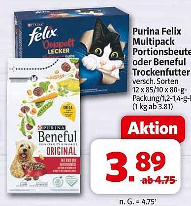 Purina Felix Multipack Portionsbeutel oder Beneful Trockenfutter