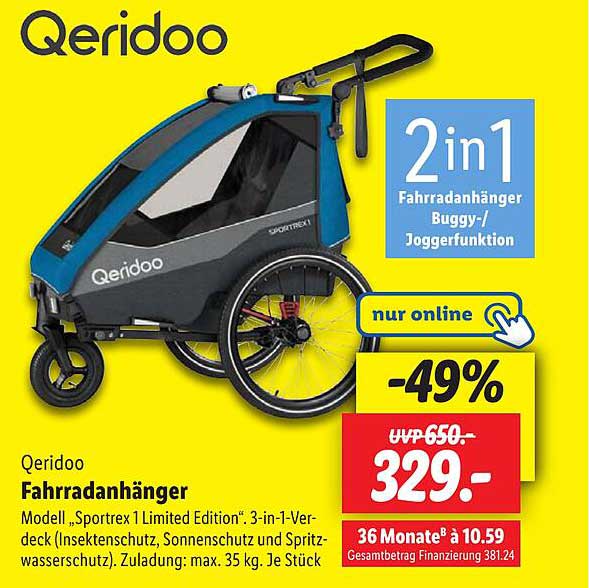 Qeridoo Fahrradanhänger Sportrex 1 Limited Edition