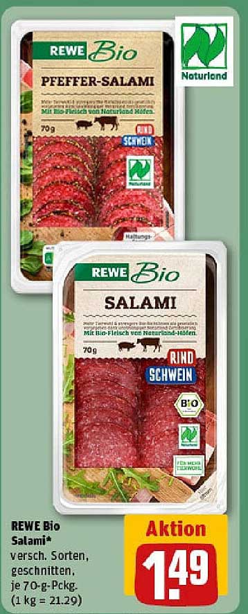 REWE Bio Salami und Pfeffer-Salami, je 70 g
