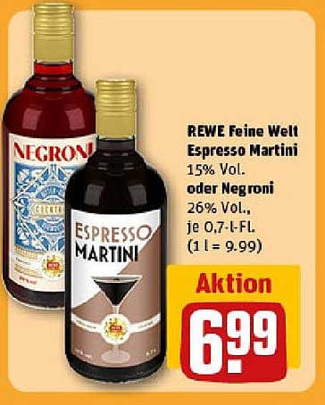 REWE Feine Welt Espresso Martini 15% Vol oder Negroni 26% Vol, je 0,7 l