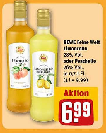 REWE Feine Welt Limoncello oder Peachcello - 28% Vol. oder 26% Vol.