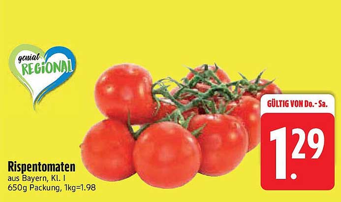 Rispetomaten aus Bayern, Kl. I - 650g Packung für nur 1,29 €