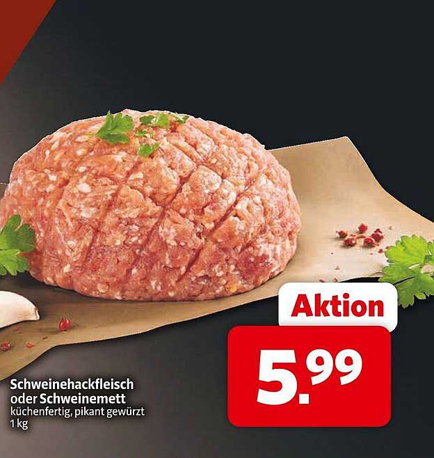 Schweinehackfleisch oder Schweinemett, küchenfertig, pikant gewürzt (1 kg)